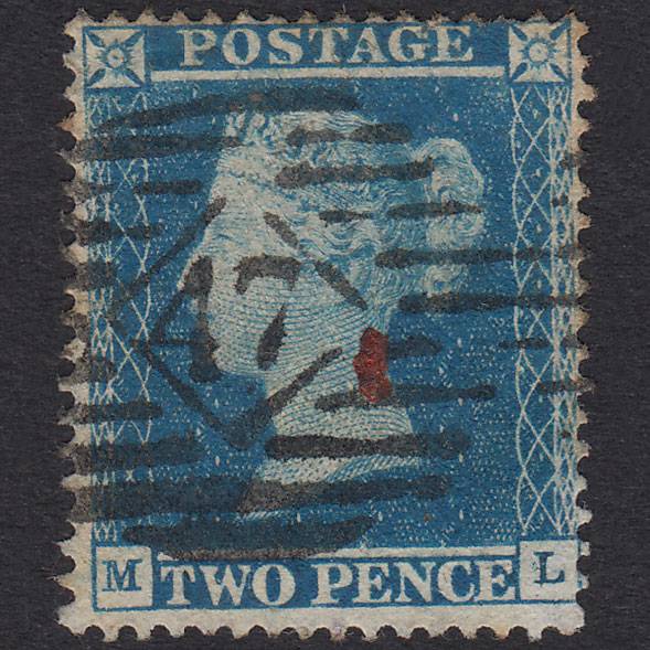 GB QV 1854 2d Deep Blue Plate 4 SG19-F1(1) ML GU London IS 47 47.A