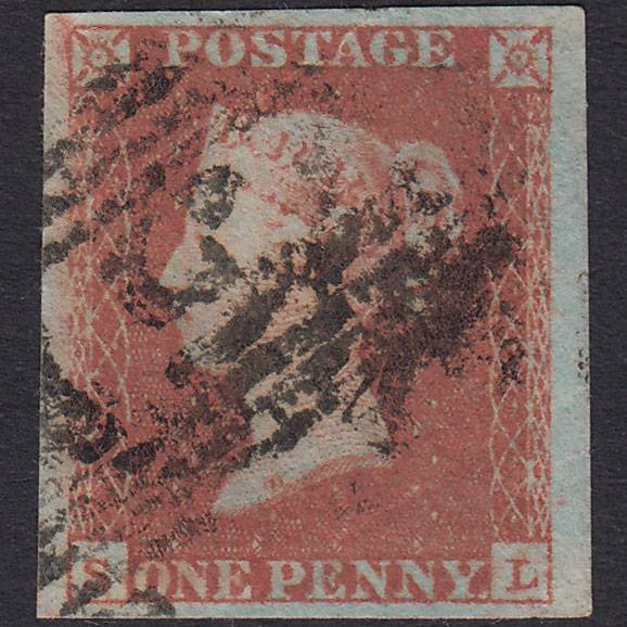 GB QV 1841 1d Red-Brown Plate 95 SG8-B1(1) SL GU 4 Margins Birmingham 75
