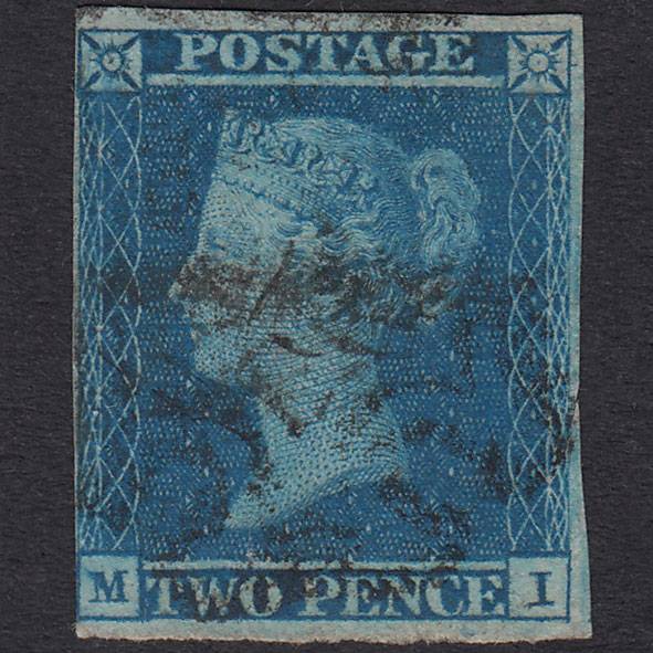 GB QV 1841 2d Blue Plate 3 SG14-E1(2) MI GU Nr 4 Margins Maltese Cross