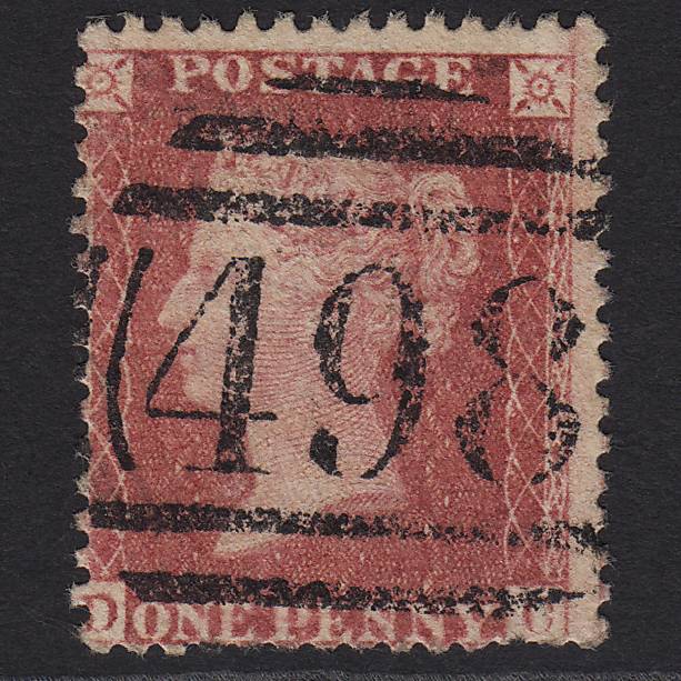 GB QV 1857 1d Rose-red (Plate 55) SG40-C10(1) DC GU Manchester 498