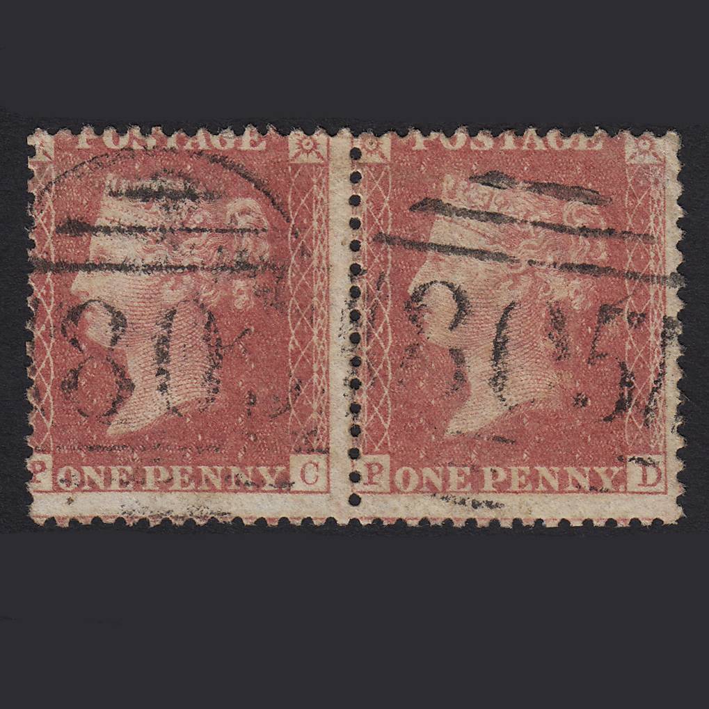 GB QV 1857 1d Rose-red (Plate 62) SG40-C10(1) PC-PD GU Torquay 805 Pair