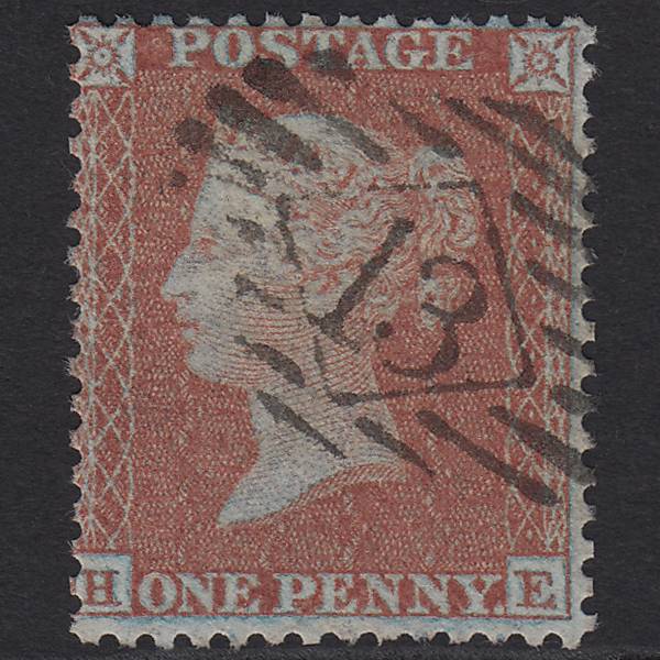 GB QV 1855 1d Red-brown (Plate 4) SGC6(1) HE GU London IS 13 Superb Reverse