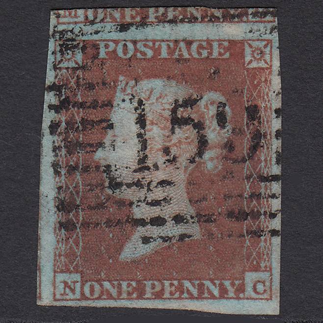GB QV 1841 1d Very Blued (Plate 107) SG8a-B1(2) NC FU 4M Imperf Glasgow 159