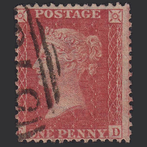 GB QV 1857 1d Rose-red (Plate 43) SG40-C10(1) ED FU Misperf