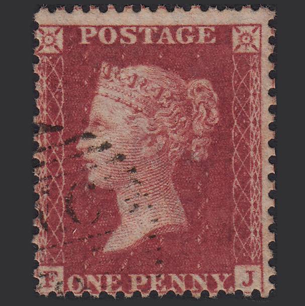 GB QV 1857 1d Deep Rose-red (Plate 37) SG41-C10(4) FJ FU Light Cancel Misperf
