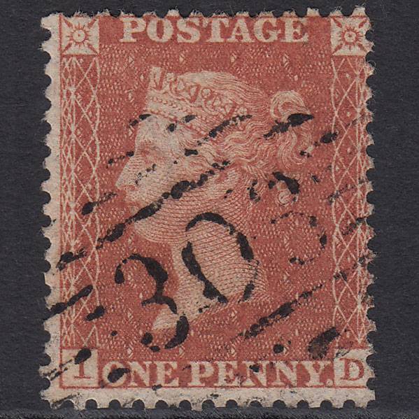 GB QV 1855 1d Red-brown (Plate 10) SG24-C3(1) ID FU Limerick 303
