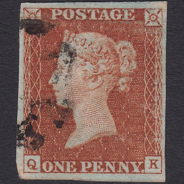 GB QV 1841 1d Red-brown (Plate 24) SG8-B1(1) QK GU 4 Margins Maltese Cross