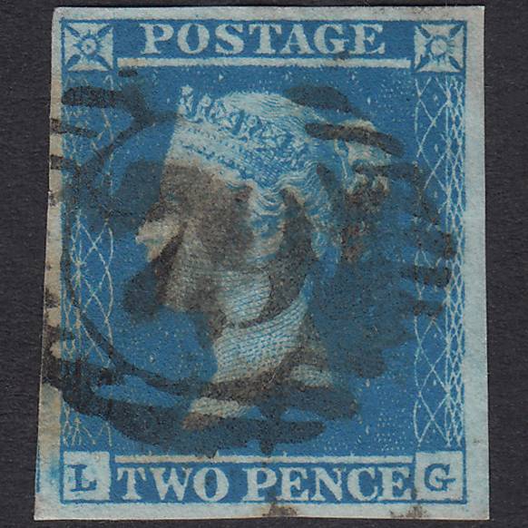 GB QV 1841 2d Blue Plate 4 SG14-E1(2) LG FU 4 Good Margins London D&S 79