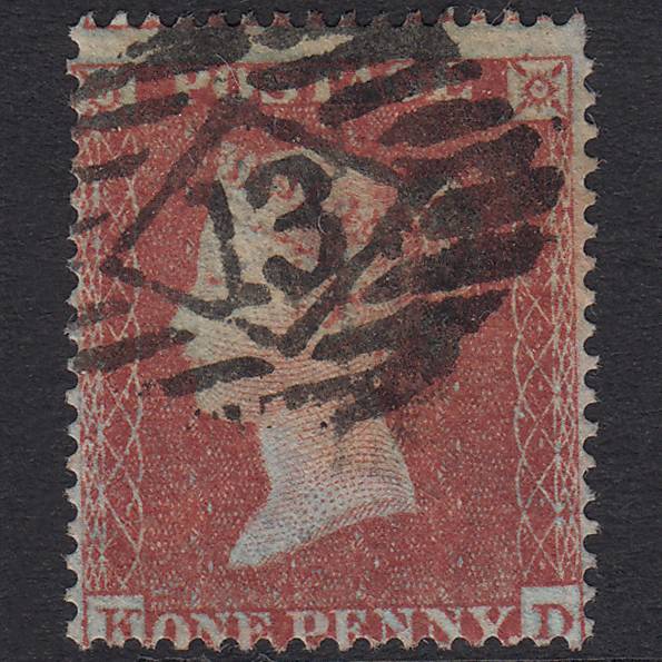 GB QV 1854 1d Red-Brown Plate 180 SG17-C1(1) KD FU Unlisted Re-Entry?