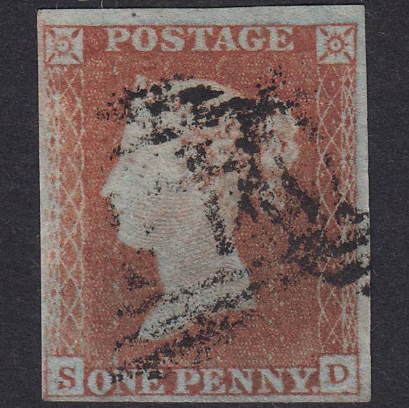GB QV 1841 1d Red-Brown Plate 124 SG8-B1(1) SD FU 4 Margins