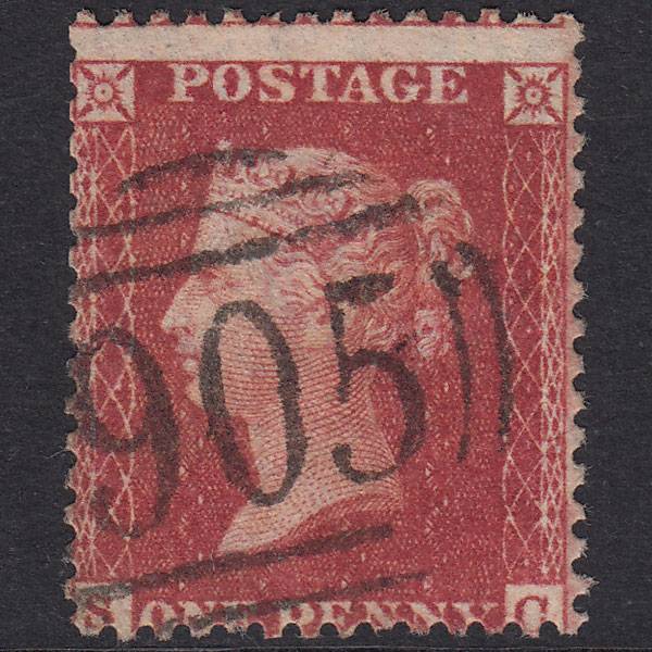 GB QV 1857 1d Plate 57 SG41-C10(2) SC GU Wolverhampton 905 Misperf
