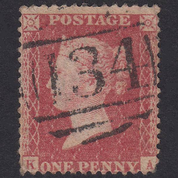 GB QV 1857 1d Rose-Red Plate 62 SG40-C10(1) KA GU Bristol 134 Micro Tears