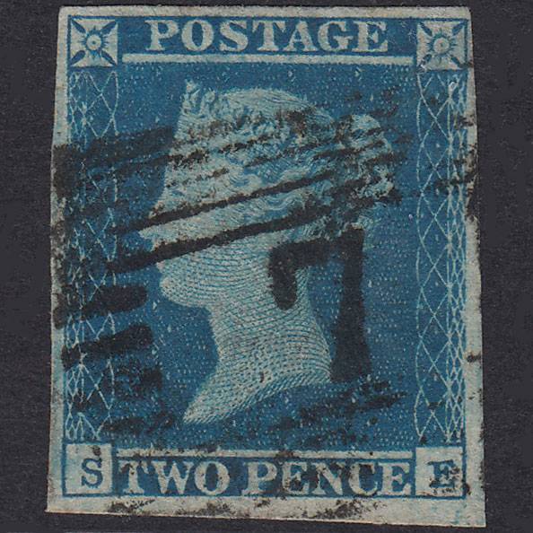GB QV 1841 2d Blue Plate 4 SG14-E1(2) SE GU 4 Margins Alloa 7