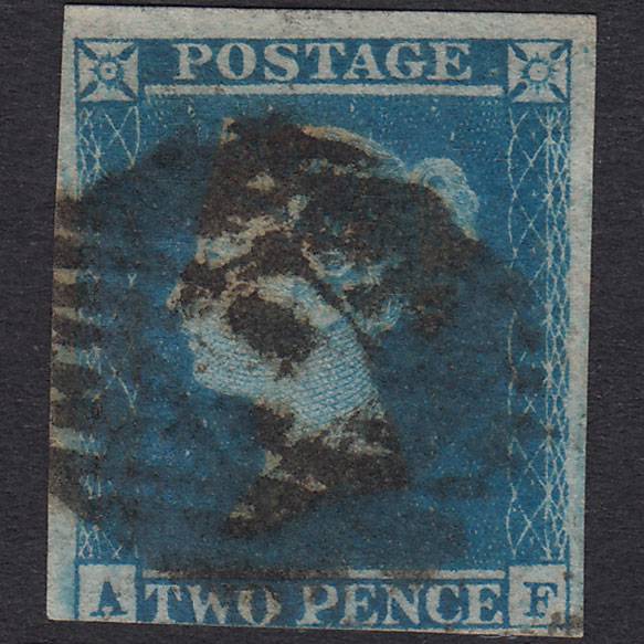 GB QV 1841 2d Blue Plate 4 SG14-E1(2) AF GU 3 Margins London IS Cancel