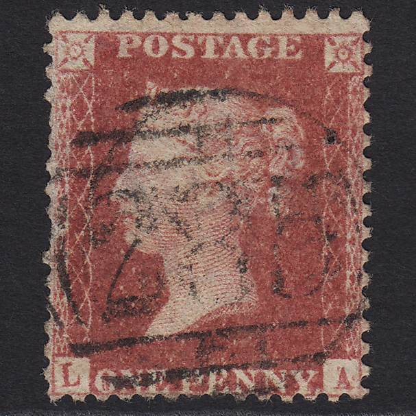 GB QV 1857 1d (Plate 56) SG40-C10(1) LA GU Exeter 285 Marks in A Square
