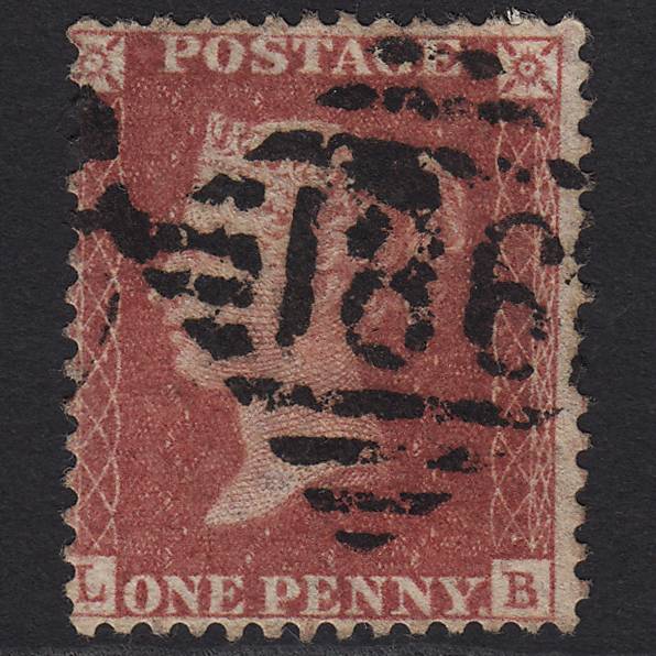 GB QV 1857 1d Rose-red (Plate 55) SG40-C10(1) LB GU Dublin 186 Misperf