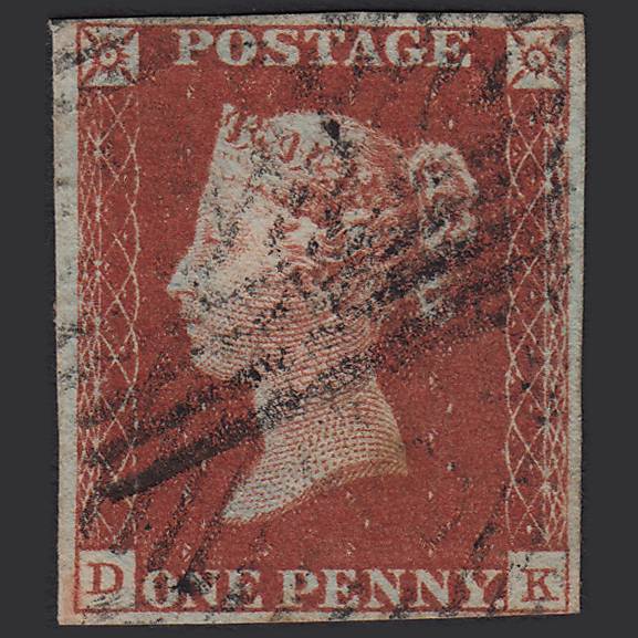 GB QV 1841 1d Deep Red-brown (Plate 51) SG10-B1(4) DK GU 4M Imperf Scotland