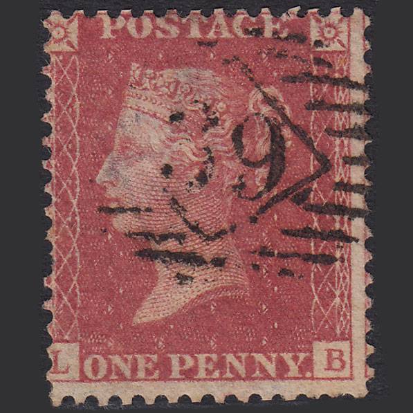 GB QV 1857 1d Rose-red (Plate 62) SG40-C10(1) LB GU London IS 39 Misperf