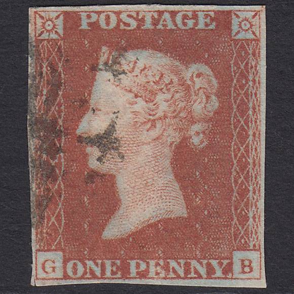 GB QV 1841 1d Red-brown (Plate 20) SG8-B1(1) GB GU 4 Margins Maltese Cross
