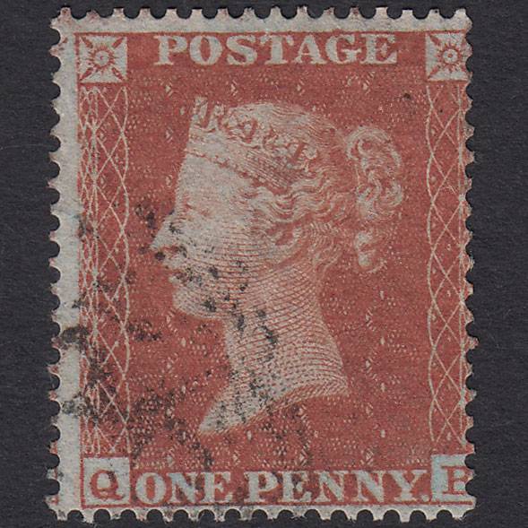 GB QV 1854 1d Red-brown (Plate 180) SG17-C1(1) QB GU Light Cancel Tear