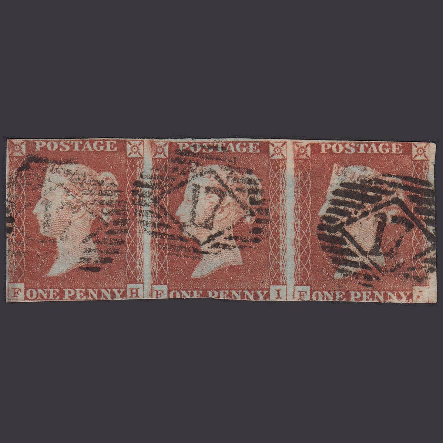 GB QV 1841 1d (Plate 67) SG8-B1(1) FH-FI-FJ GU Strip OF 3 3m London IS 17