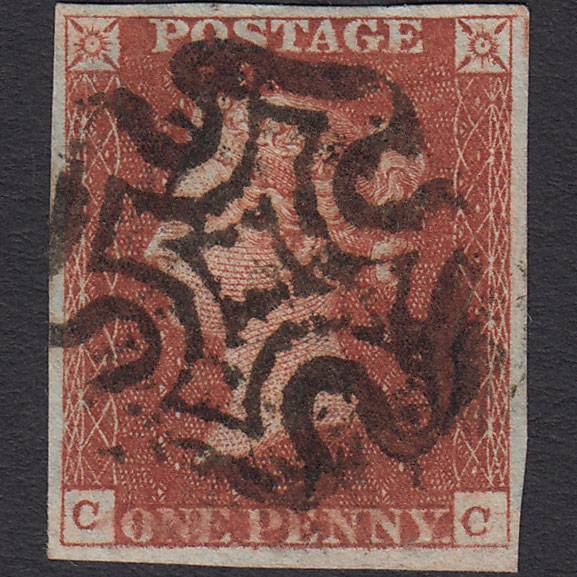 GB QV 1841 1d Red-brown (Plate 34) SG8-B1(1) CC FU 4 Margins Maltese Cross
