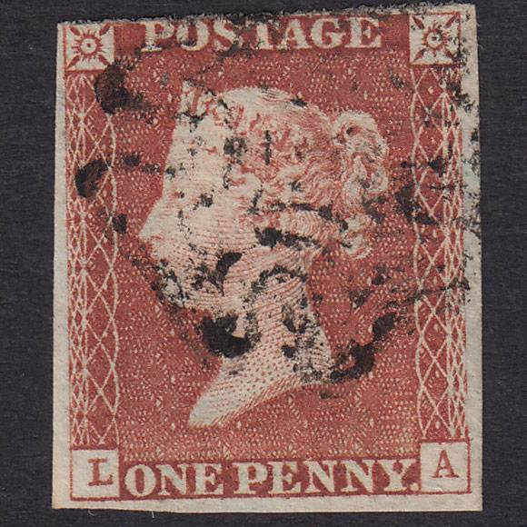 GB QV 1841 1d Red-brown Penny Black (Plate 11) SG7-A2 LA VFU 3 Margins MX