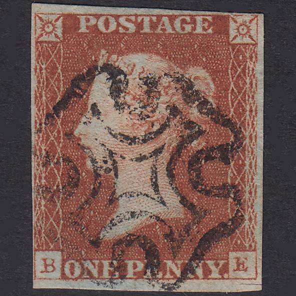 GB QV 1841 1d Red-Brown Plate 25 SG8-B1(1) BE FU 4 Margins Maltese Cross