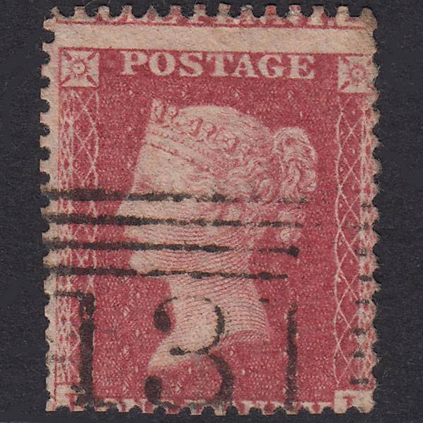 GB QV 1857 1d Rose-Red SG40-C10(1) GU Edinburgh 131 Misperf