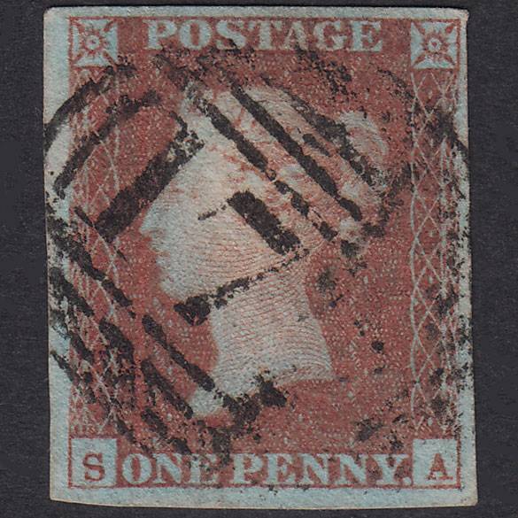 GB QV 1841 1d Very Blued Plate 101 SG8A-B1(2) SA FU 4 Margins