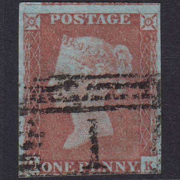 GB QV 1841 1d Very Blued Plate 71 SG8A-B1(2) Guideline QK FU 4M Aberdeen 1
