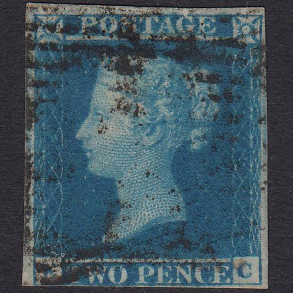 GB QV 1841 2d Blue Plate 3 SG14-E1(2) EC FU Nr 4 Margins Scotland