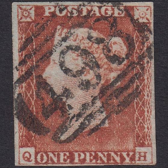 GB QV 1841 1d Pale Red-Brown Plate 55 SG9-B1(3) QH FU 4M Manchester 498