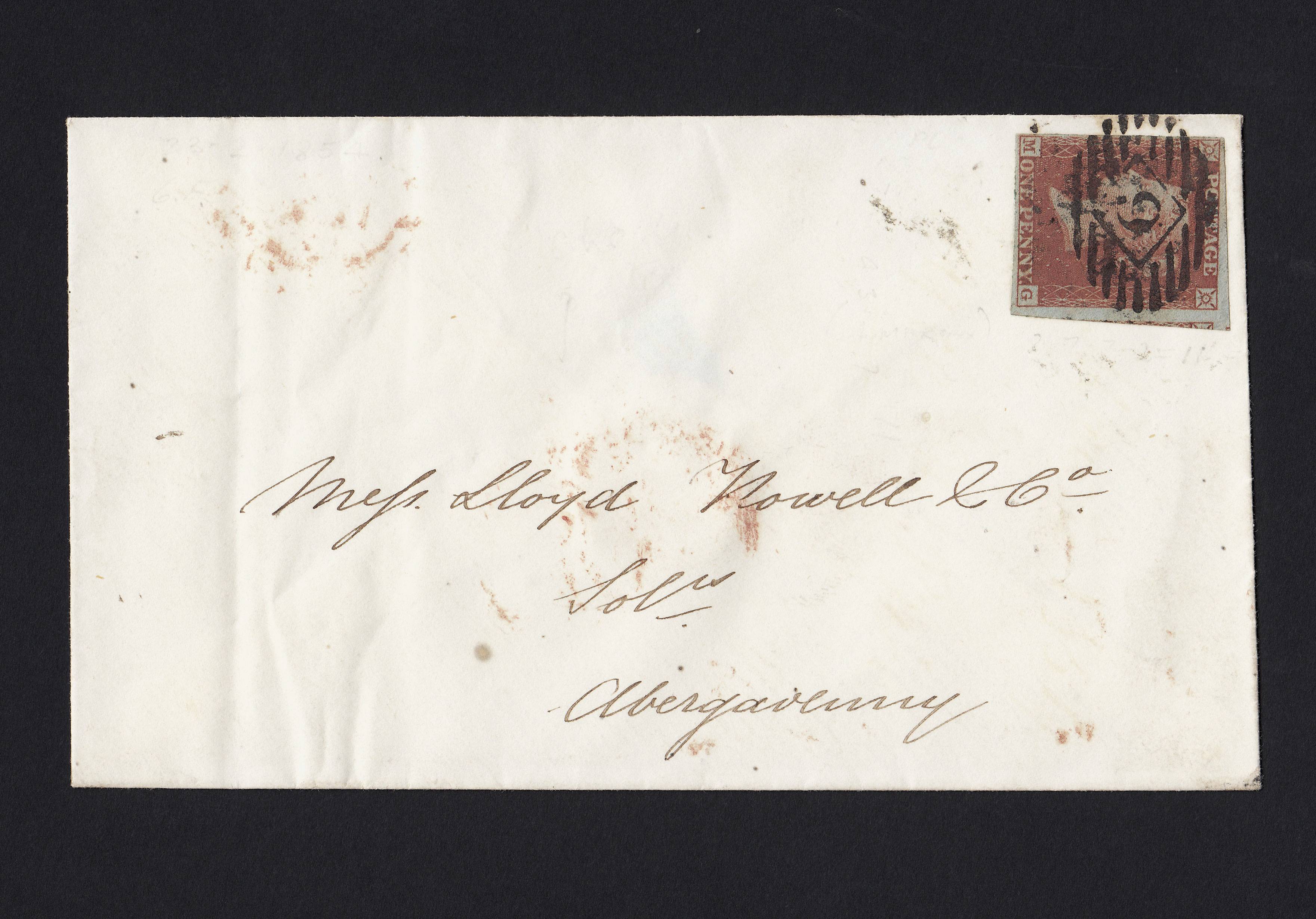 GB QV 1854 1d (Plate 175) SG8-B2(1) MG FU 4M on London to Abergavenny Cover