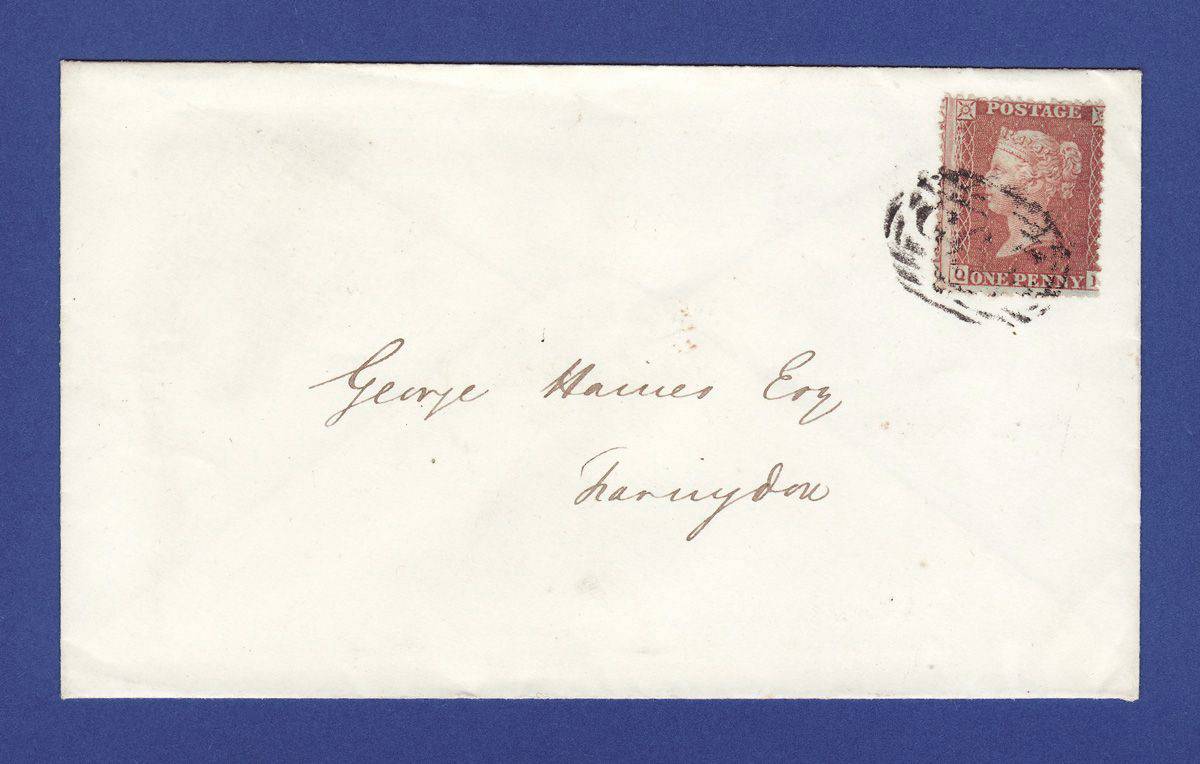 GB QV 1855 1d Penny Red-brown (Plate 25) SG29 C8 QL Highworth-farringdon