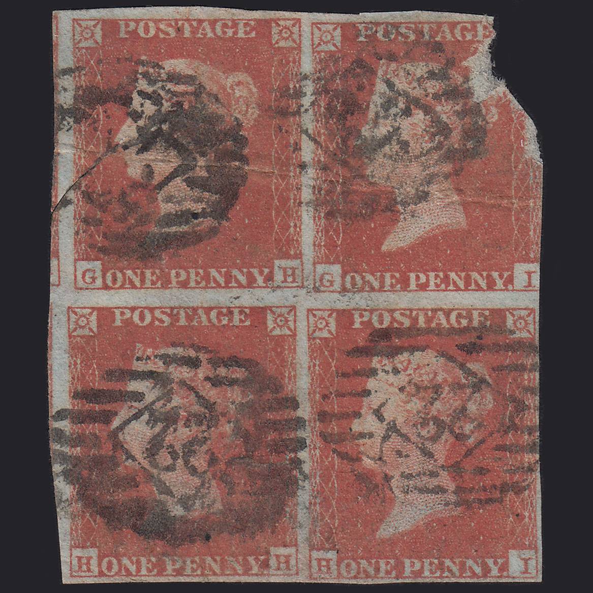 GB QV 1841 1d (Plate 177) SG8-B2(1) GU Block OF 4 With Certificate