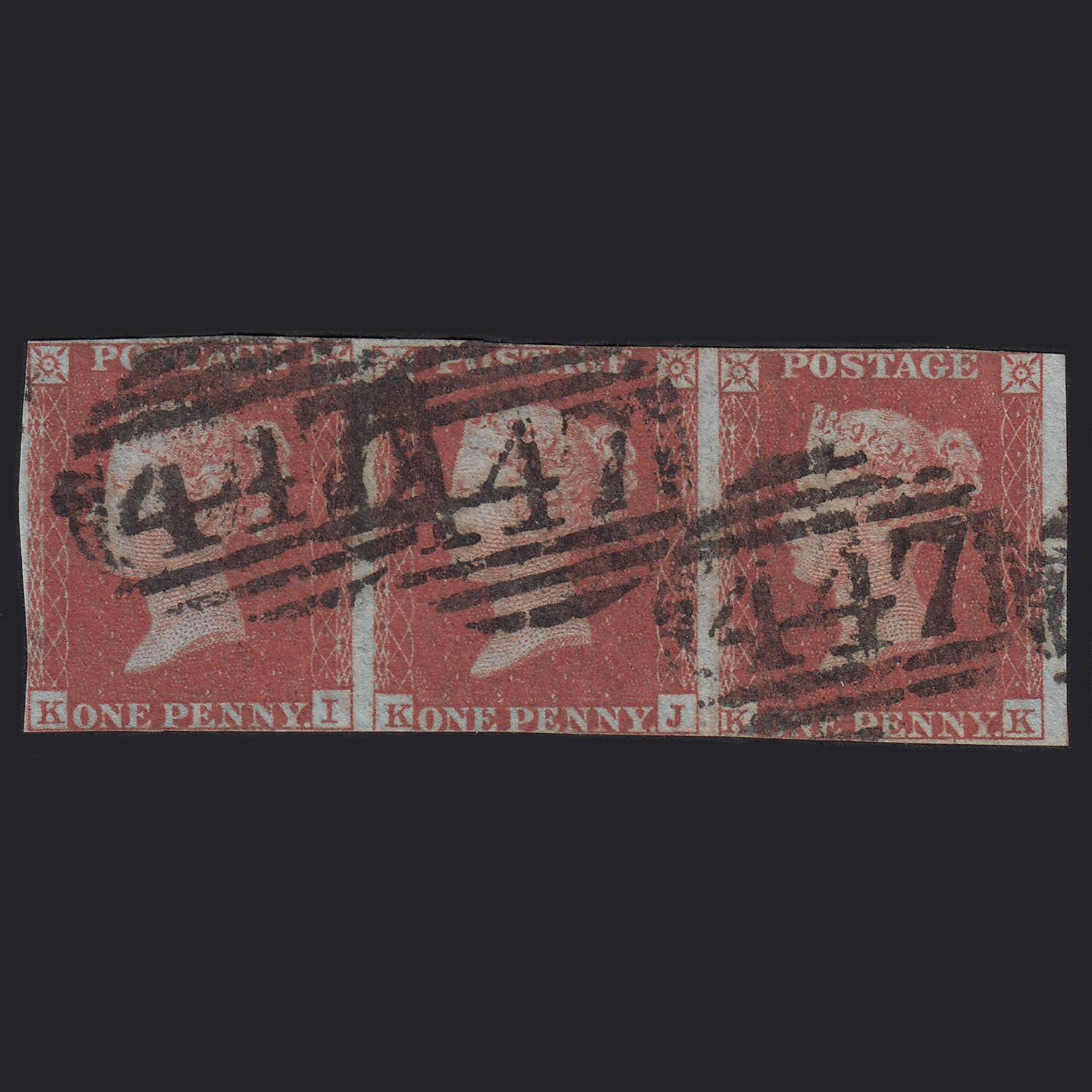 GB QV 1841 1d (Plate 176) SG8-B2(1) KI-KJ-KK GU Strip OF 3 With Certificate