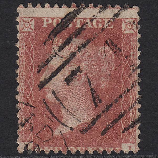 GB QV 1857 1d Rose-red SG40-C10(1) FU Birkenhead 74 Misperf