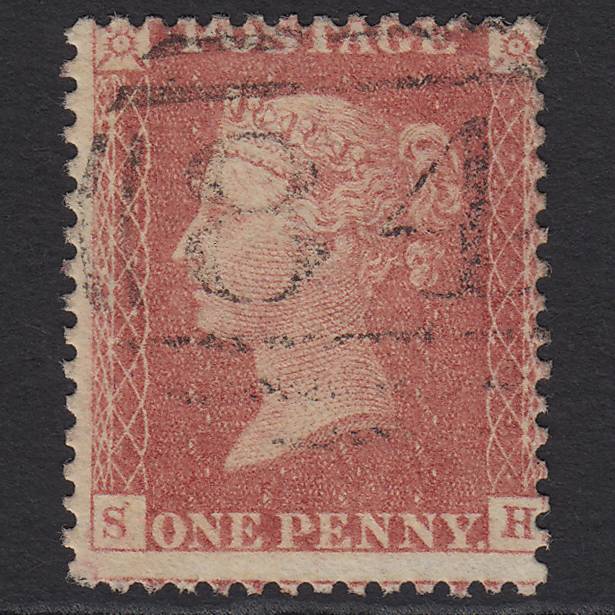 GB QV 1857 1d Pale Rose (Plate 67) SG39-C10(3) SH FU Canterbury 84 Misperf