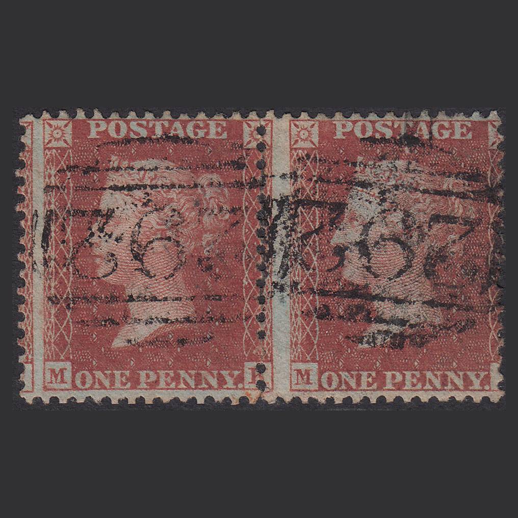 GB QV 1855 1d Red-brown (Plate 15) SG24-C3(1) MK-ML FU Pair Farnham 292