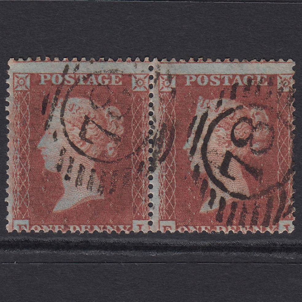 GB QV 1854 1d Plate R5 SG17-C1(1) EI-EJ FU Pair London D&S 78 Misperf