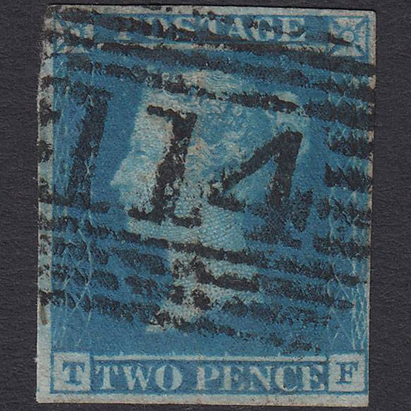 GB QV 1841 2d Blue (Plate 3) SG14-E1(2) TF FU 4 Margins Dundee 114