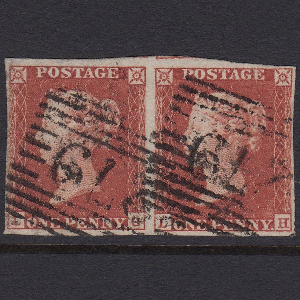 GB QV 1841 1d Red-brown (Plate 101) SG8-B1(1) LG-LH FU Pair 4M Peebles 279