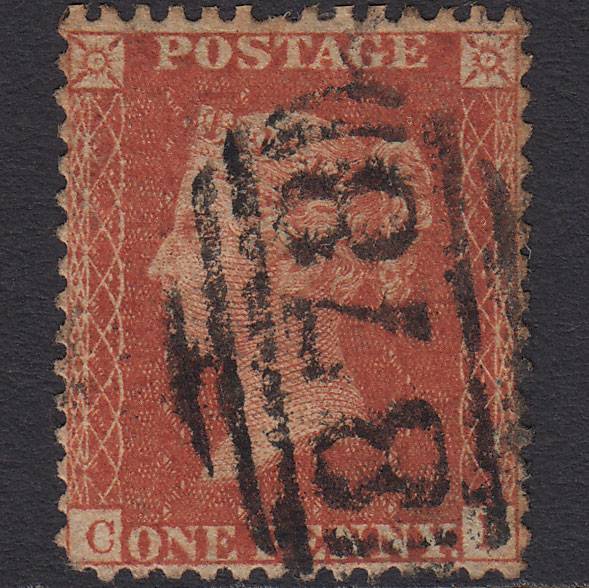 GB QV 1857 1d Orange-red (Plate 36) SGC8(7) CF GU Wigan 878