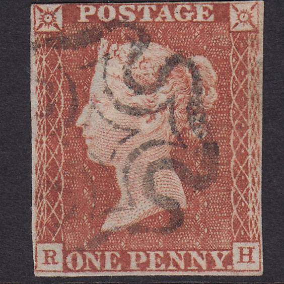 GB QV 1841 1d Red-Brown Penny Black Plate 11 SG7-A2 RH FU Nr 4 Margins MX