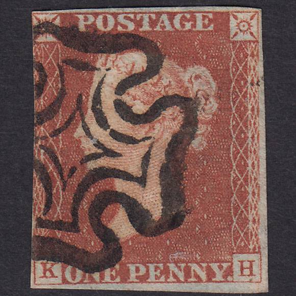 GB QV 1841 1d Red-Brown Plate 19 SG8-B1(1) Guideline KH FU 3 Margins MX