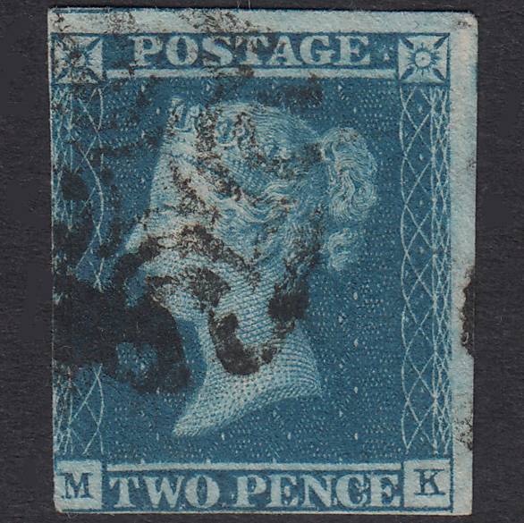 GB QV 1841 2d Blue Plate 3 SG14-E1(2) Ivory Head MK GU