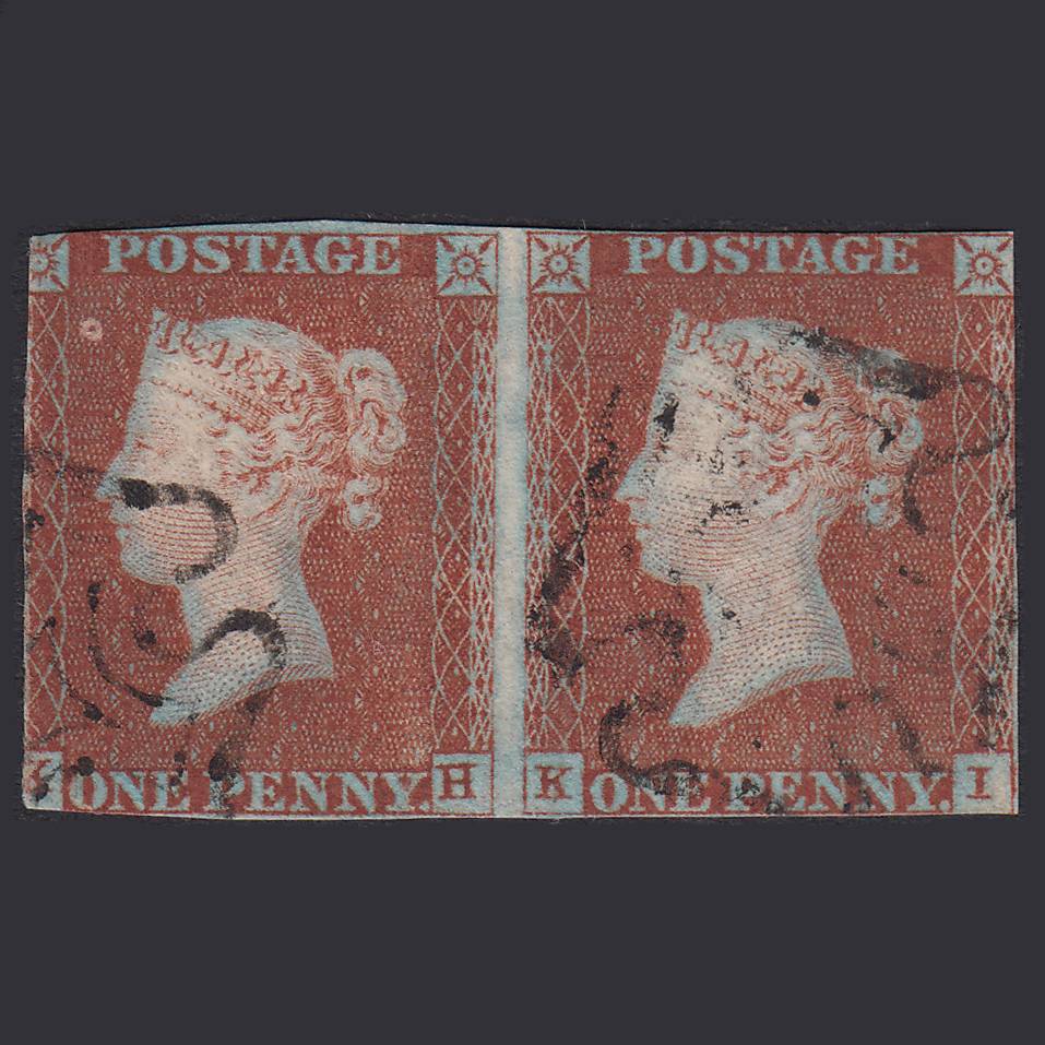 GB QV 1841 1d Red-Brown Plate 30 SG8-B1(1) KH-KI GU Pair Maltese Cross