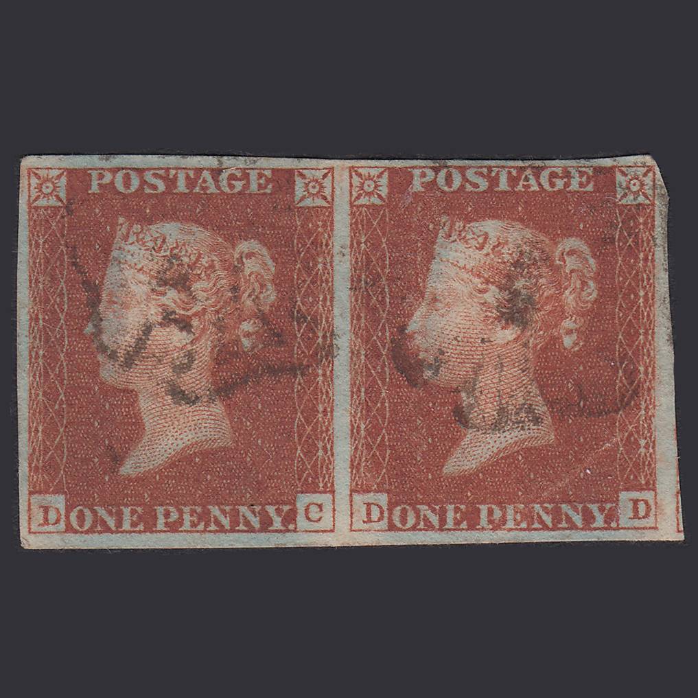 GB QV 1841 1d Red-Brown Plate 32 SG8-B1(1) DC-DD GU Pair 4M Maltese Cross