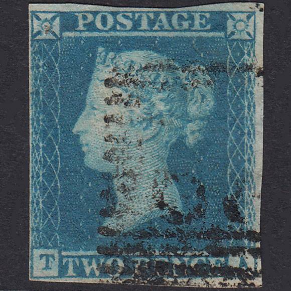 GB QV 1841 2d Blue Plate 4 SG14-E1(2) TA GU 4 Margins Scotland